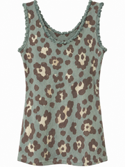 Khaki Leopard Ruffle Trim Vest Zoe