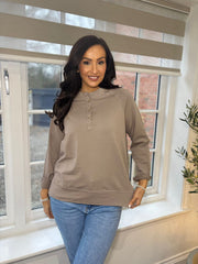 Mocha Button Down Sweat Top Quinn
