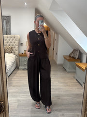 Chocolate Buttoned Knit Waistcoat Kerry