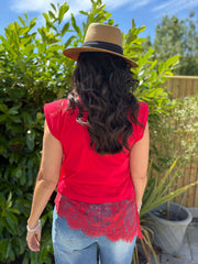 Red Lace Hem Top Yasmin