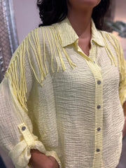 Lemon Fringed Button Sleeve Shirt Tanya