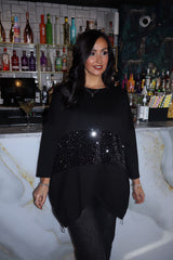 Black Sequin Panel Sweat Top Mandy