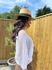 White Gathered Loose Knit Paige
