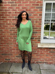 Pistachio Ribbed Long Sleeve Dress Rhianna