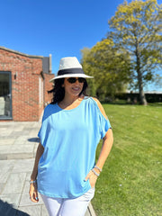 Blue Cold Shoulder Top Orla