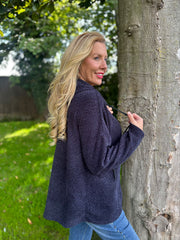 Navy Chenille Silver Fleck Hoodie Lisa