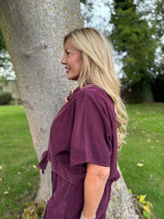 Grape Soft Cord Tie Detail Shirt Morgan