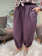 Aubergine Wide Leg Cuffed Trousers
