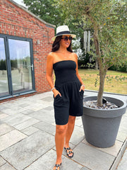 Black Bubble Cotton Bandeau Playsuit
