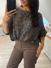 Chocolate Paisley Bubble Cotton Bubble Hem Top Rita
