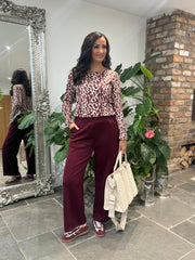 Wine Seam Front Pull On Comfort Trousers