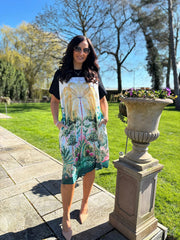 Black Botanical Palm T-Shirt Dress Luna