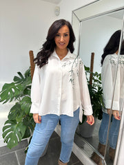 White Printed Leaf Blouse Tyra