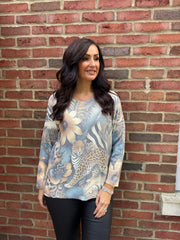 Grey Animal Floral Soft Knit Kim