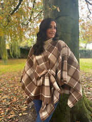 Chocolate Check Tie Shawl Roxie