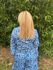 Royal Blue Geometric Tie Front Trouser Set Peyton