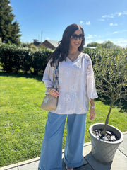 Stone Crochet Shoulder Detail Top Wrenley