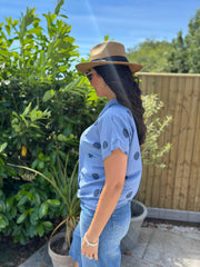 Denim Polka Dot Tie Front Blouse Tiana