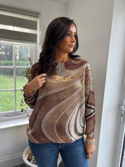 Chocolate Metallic Swirl Knit Top Dawn