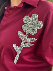 Wine Diamante Flower Shirt Kristie