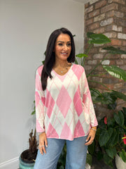 Lipstick Argyle Drop Shoulder Top Dina