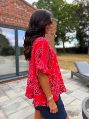 Red Bubble Cotton Paisley Top Kimberly