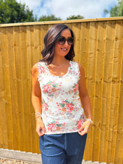White Vintage Floral Ruffle Vest Yasmin