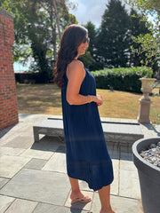 Navy Bubble Cotton Dress Athena