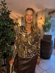 Olive Mixed Print Twist Front Top Bronte