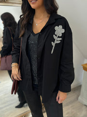 Black Diamante Flower Shirt Kristie