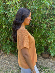 Apricot Net Sleeve Applique Tee Gemma