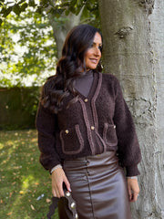Chocolate Boucle Braid Knit Cardi Florence