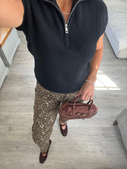 Black Collared Short Sleeve Knit Annie