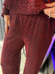 Red Diamante Shimmer Trousers Hazel