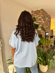 Blue Mesh Trim Short Sleeve Top Riley