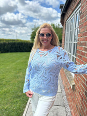 Blue Loose Swirl Crochet Knit Veronica