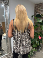 Black Snake Print Lace Trim Vest Megan