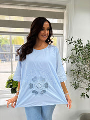 Blue Net Floral Sequin Top Isobel