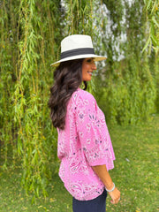 Candy Pink Paisley Bubble Cotton Top Quinley