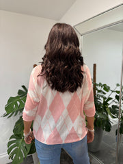 Peach V Neck Argyle Print Top Izzy