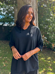 Black Crochet Hooded Top Clarice