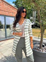 Khaki Striped Longline Cardi Haven