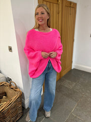 Bright Pink Knitted Longline Wrap Jumper Nell