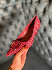 Wine Textured Gem Kitten Heels