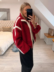Wine Contrast Fleece Jacket Beth