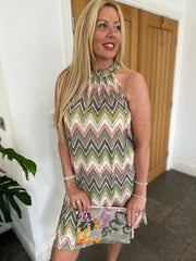 Green Zig Zag Halter Neck Dress Jade