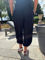 Black Smocked Waist Hareem Trousers