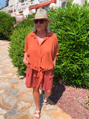 Rust Tie Front Blouse Brielle
