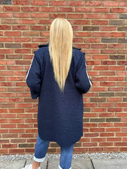Navy Boucle Stripe Coat Detail Mia