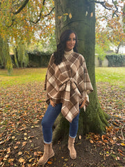 Chocolate Check Tie Shawl Roxie